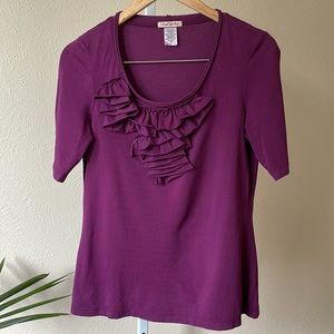 KikaPaprika purple ruffle front organic cotton top